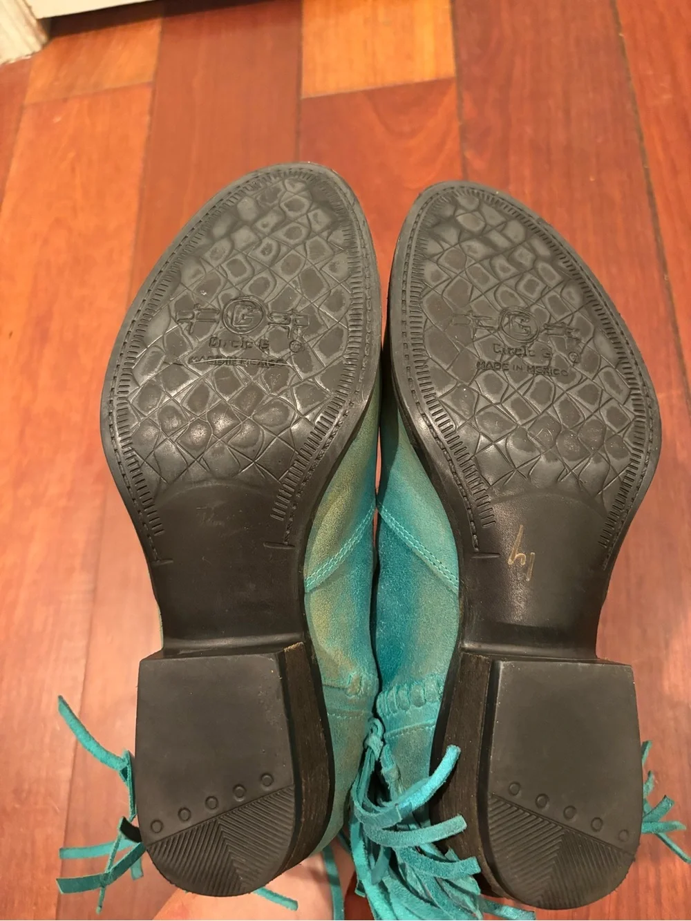Circle G Teal Fringe Distressed Leather Ankle Boot 9.5